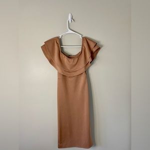 Tan Off the Shoulder Dress